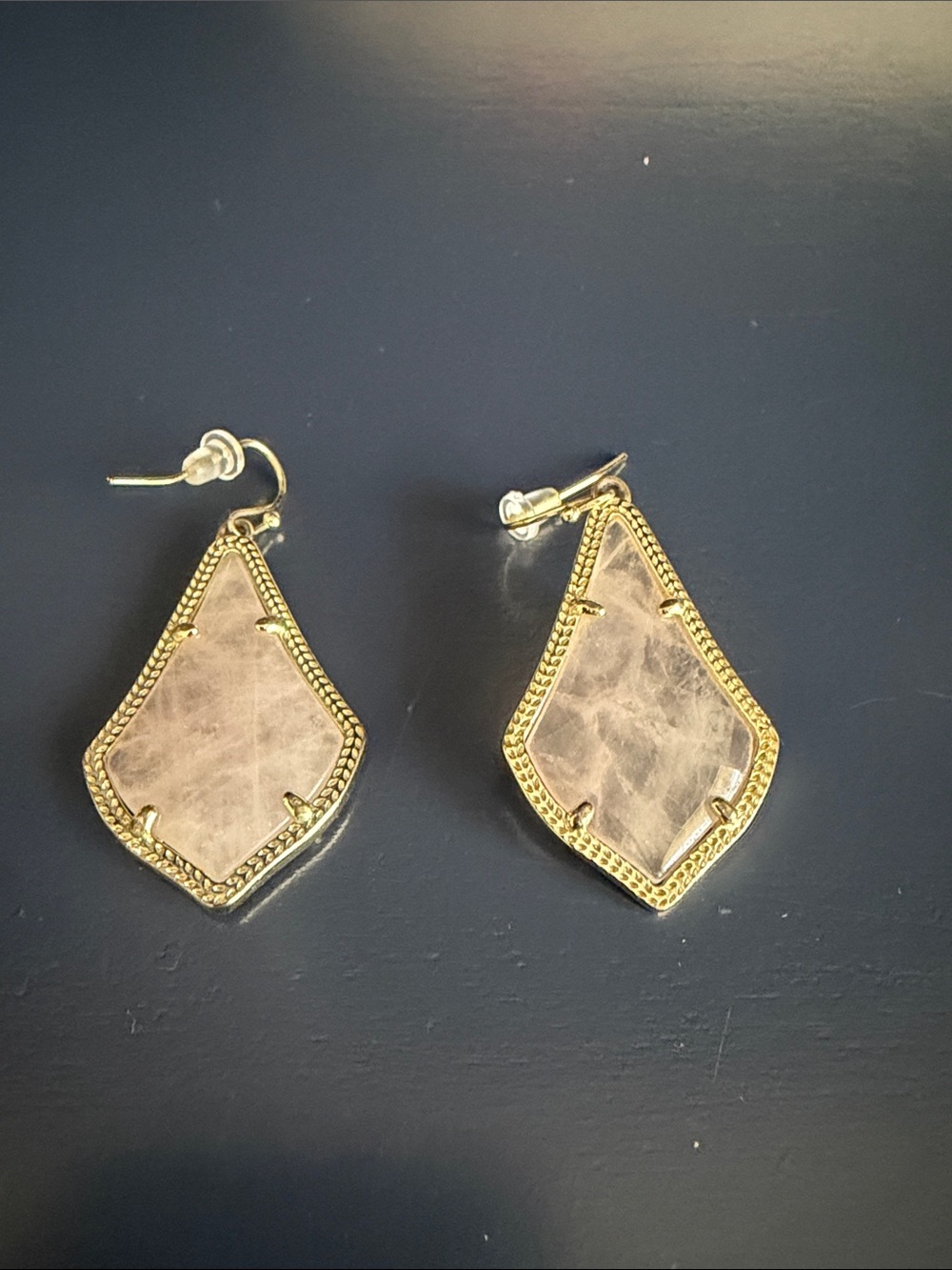 Kendra Scott Gold-Trim Rose Quartz Drop Earrings